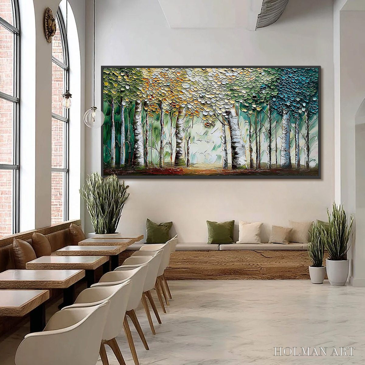 HOLMAN ART Chroma Grove – Panoramic Textured Impasto Birch Tree Forest Painting - image 6