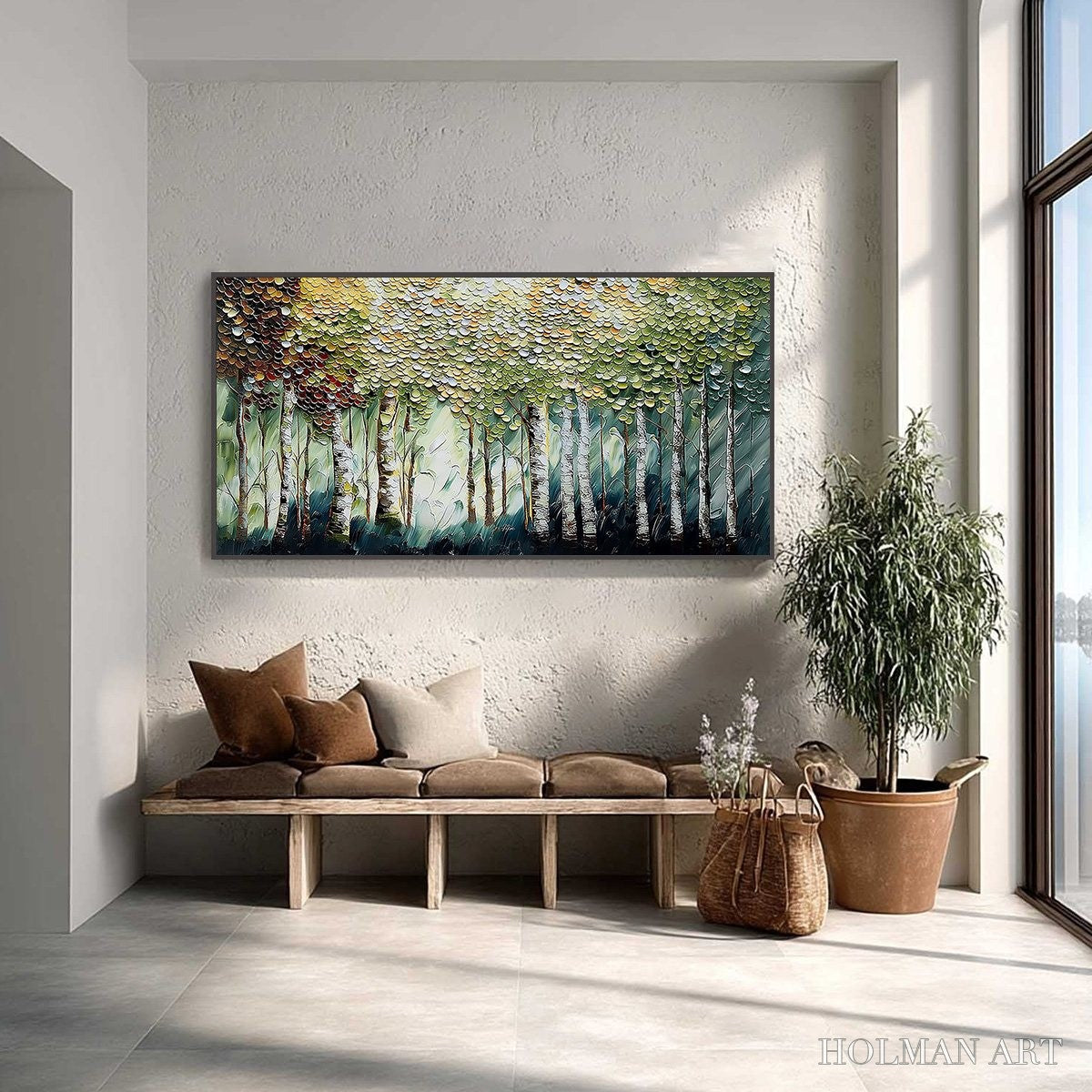HOLMAN ART Birch Symphony – Heavy Texture Palette Knife Forest Painting - image 2