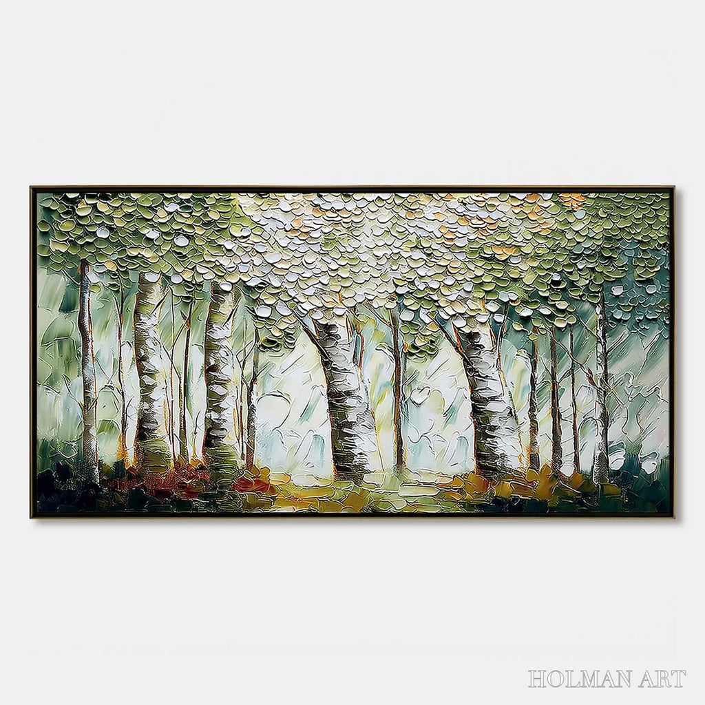 HOLMAN ART Verdant Sanctuary – Textured Impasto Birch Tree Forest - image 1