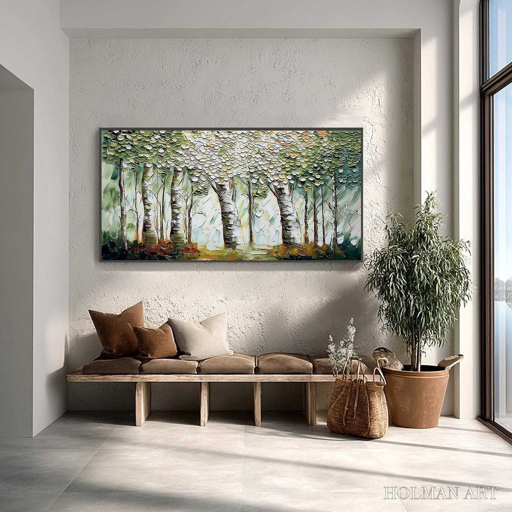HOLMAN ART Verdant Sanctuary – Textured Impasto Birch Tree Forest - image 2