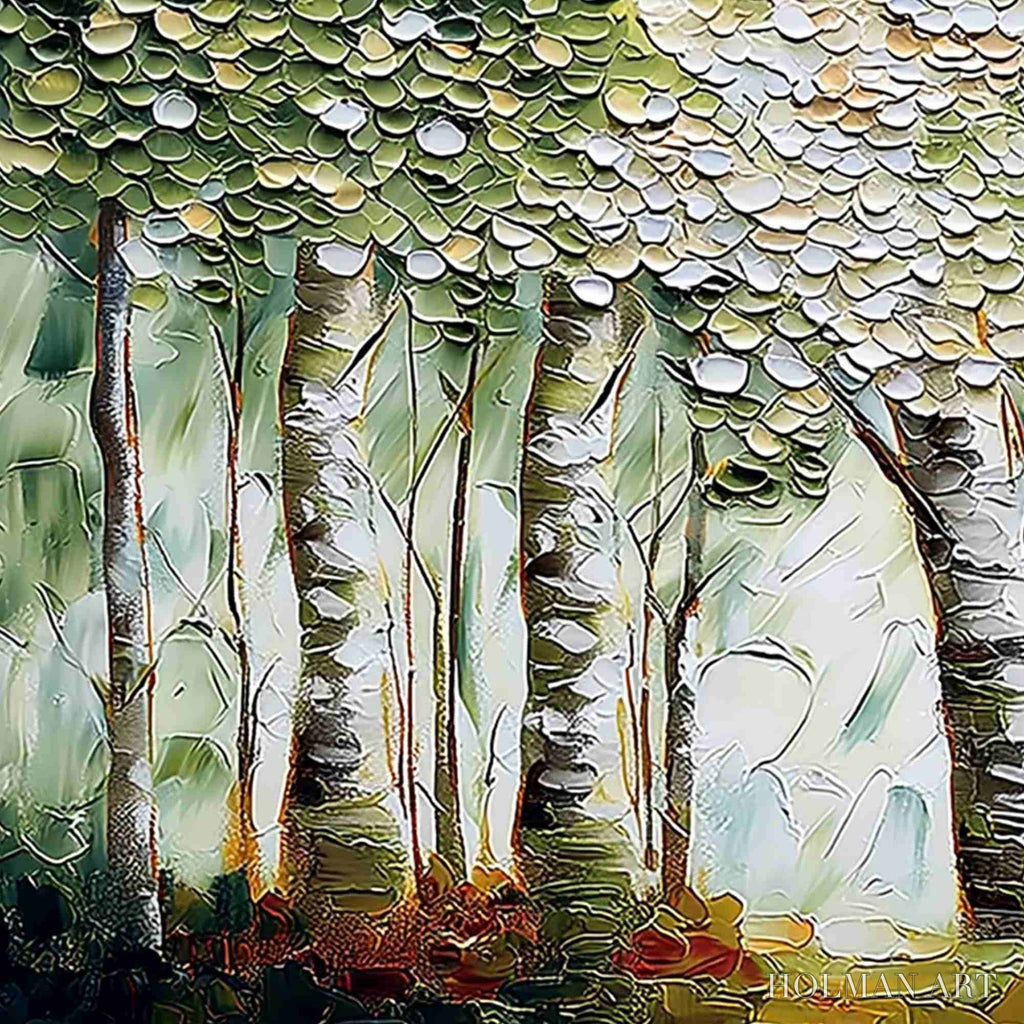 HOLMAN ART Verdant Sanctuary – Textured Impasto Birch Tree Forest - image 3