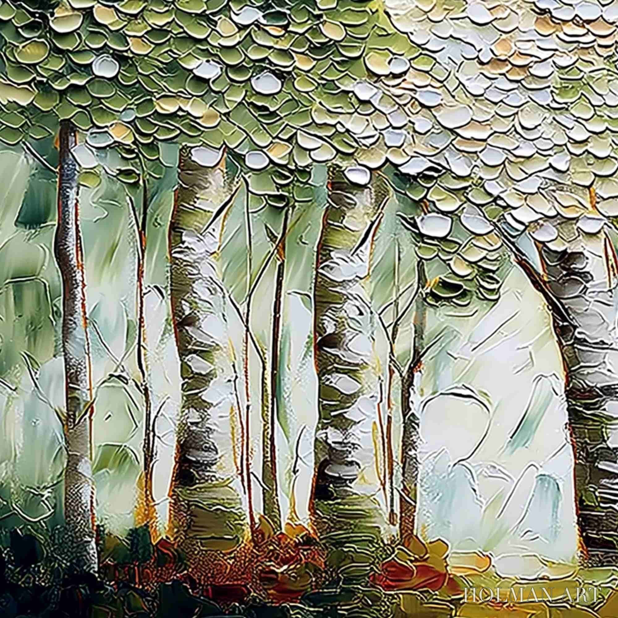 HOLMAN ART Verdant Sanctuary – Textured Impasto Birch Tree Forest - image 3