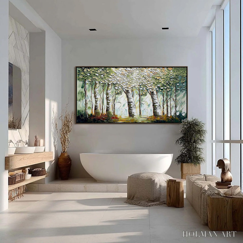 HOLMAN ART Verdant Sanctuary – Textured Impasto Birch Tree Forest - image 4