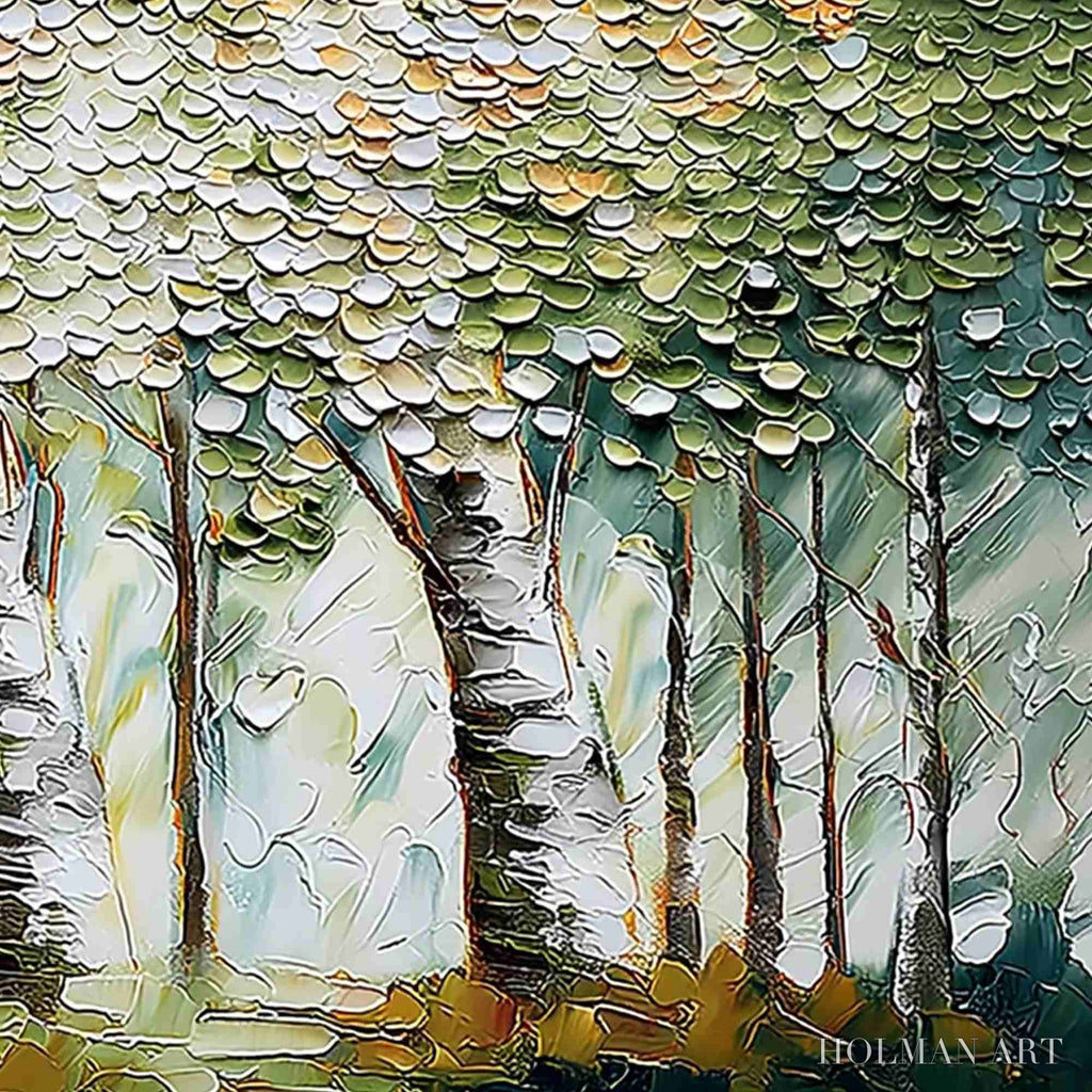 HOLMAN ART Verdant Sanctuary – Textured Impasto Birch Tree Forest - image 5