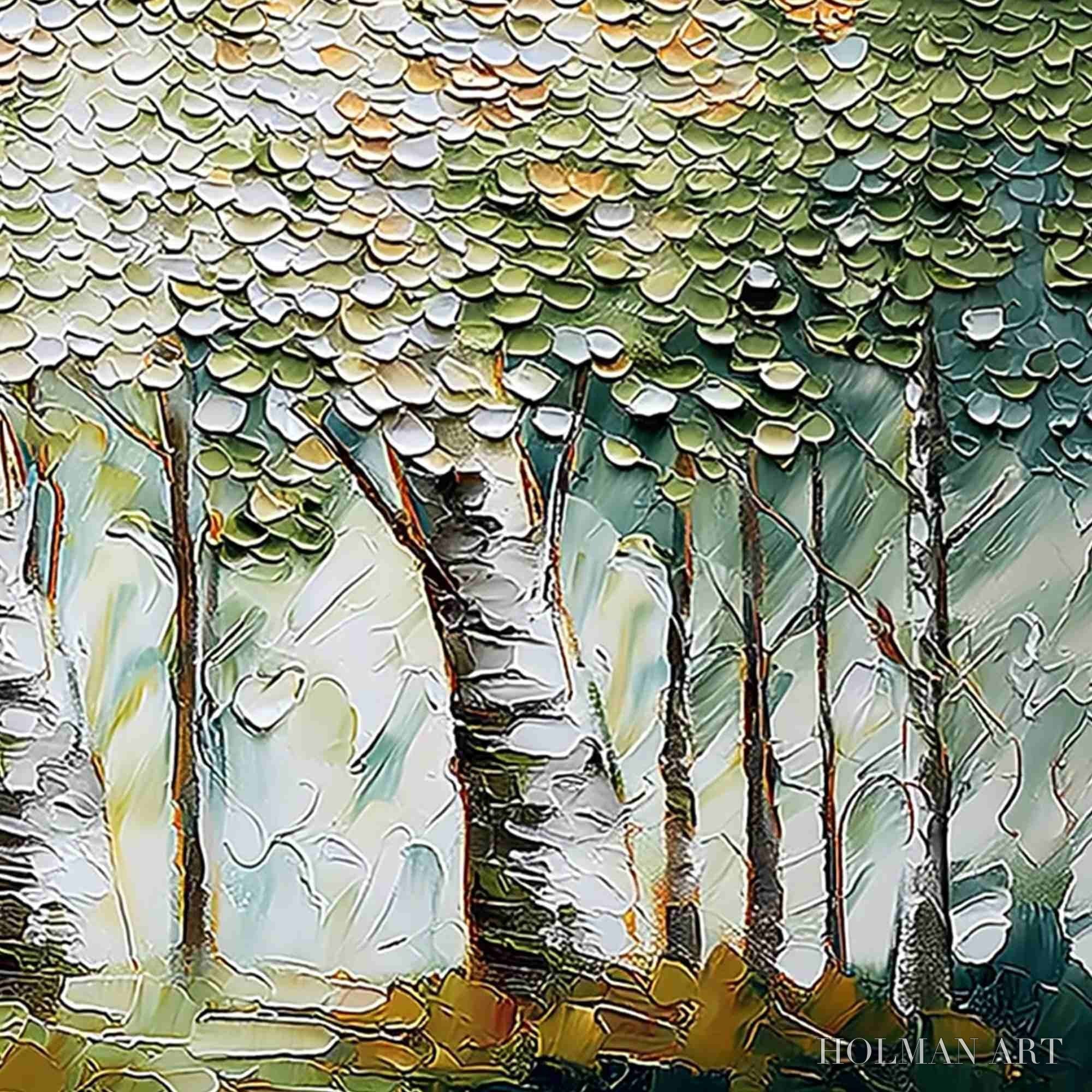 HOLMAN ART Verdant Sanctuary – Textured Impasto Birch Tree Forest - image 5