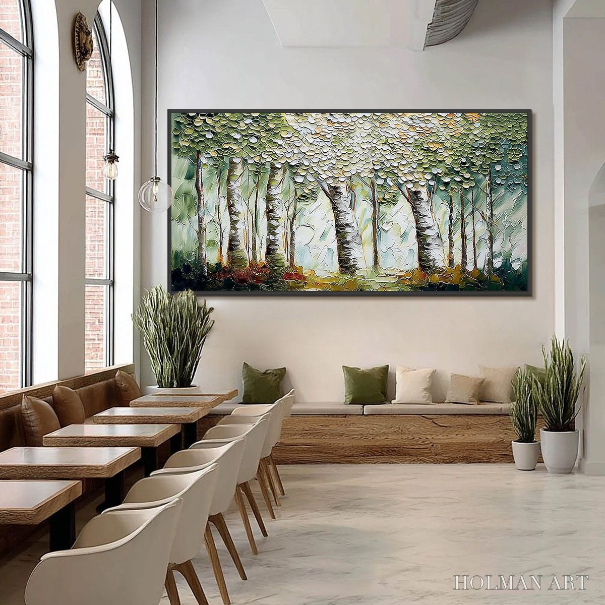 HOLMAN ART Verdant Sanctuary – Textured Impasto Birch Tree Forest - image 6