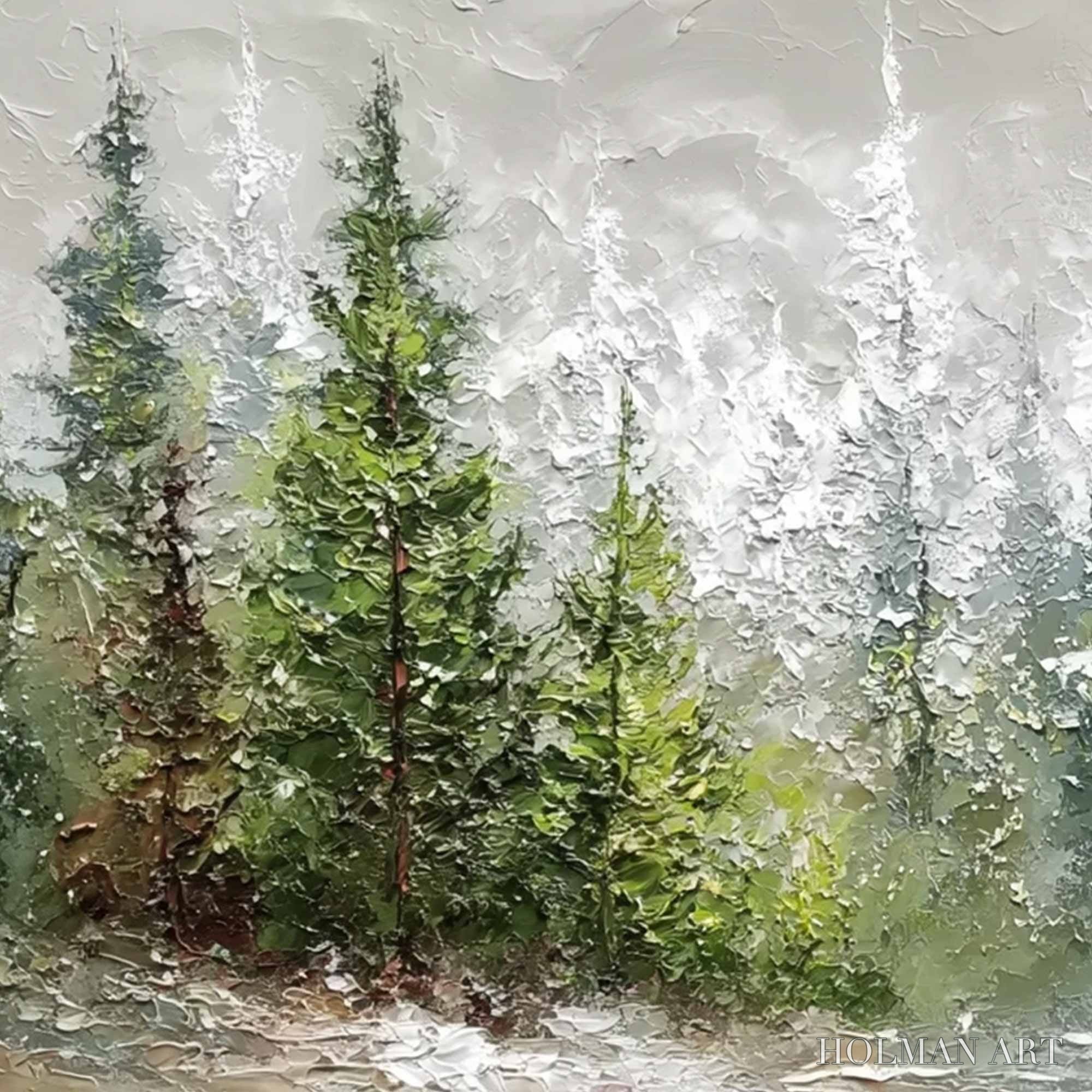HOLMAN ART Whispers of the Pines – Textured Impasto Pine Forest Landscape Painting - image 3