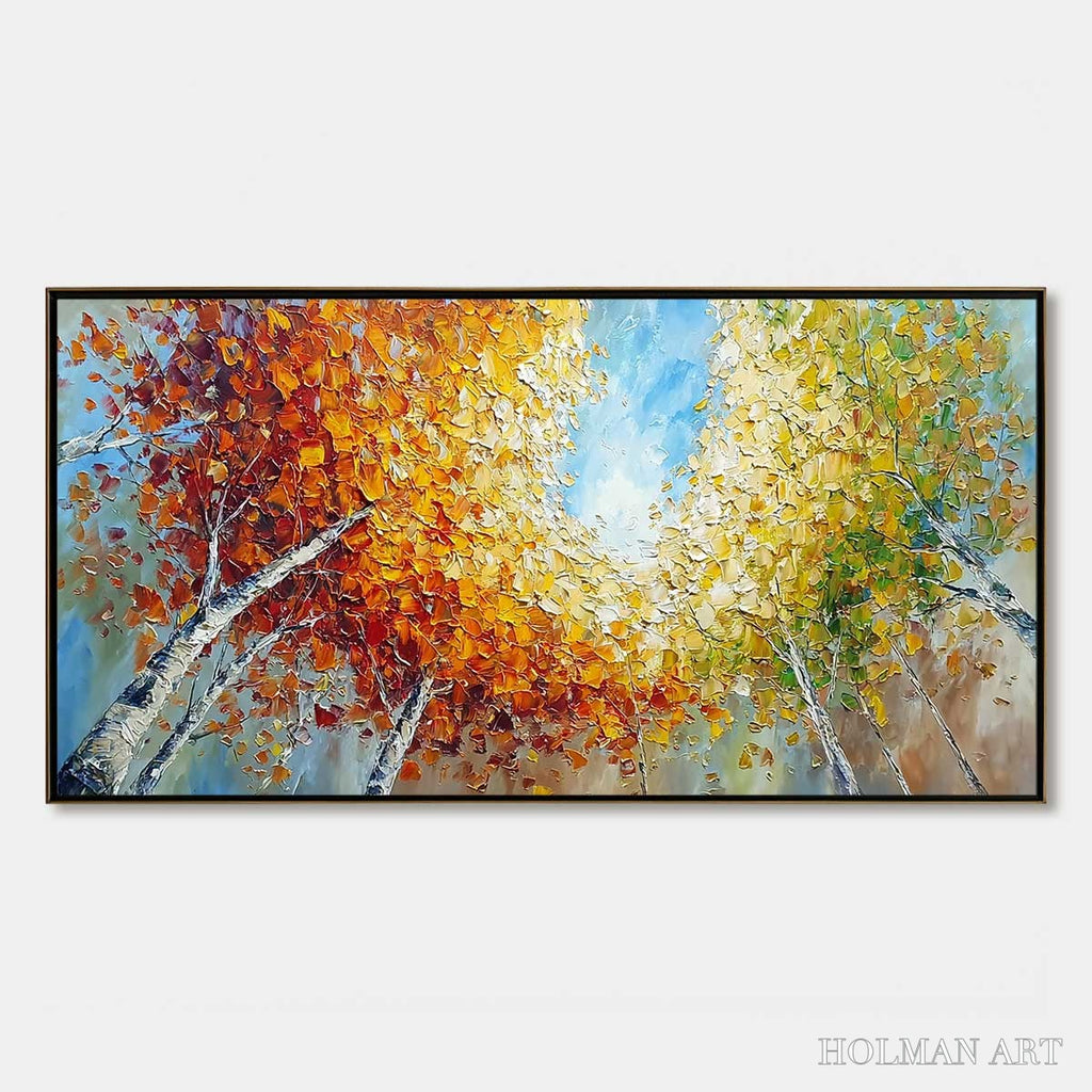 HOLMAN ART Autumn'S Gaze Palette Knife Forest Landscape Oil Painting - image 1