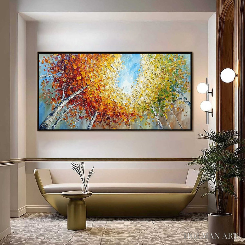 HOLMAN ART Autumn'S Gaze Palette Knife Forest Landscape Oil Painting - image 2