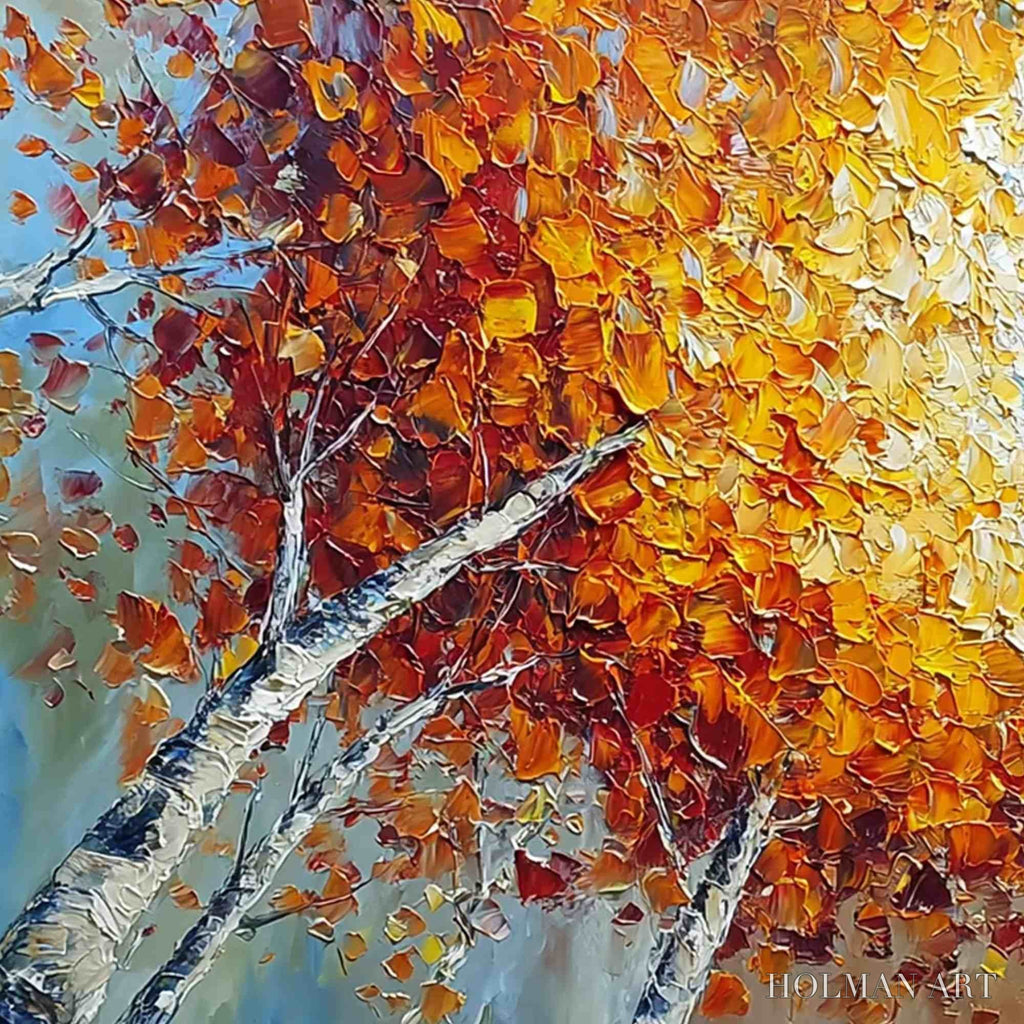 HOLMAN ART Autumn'S Gaze Palette Knife Forest Landscape Oil Painting - image 3