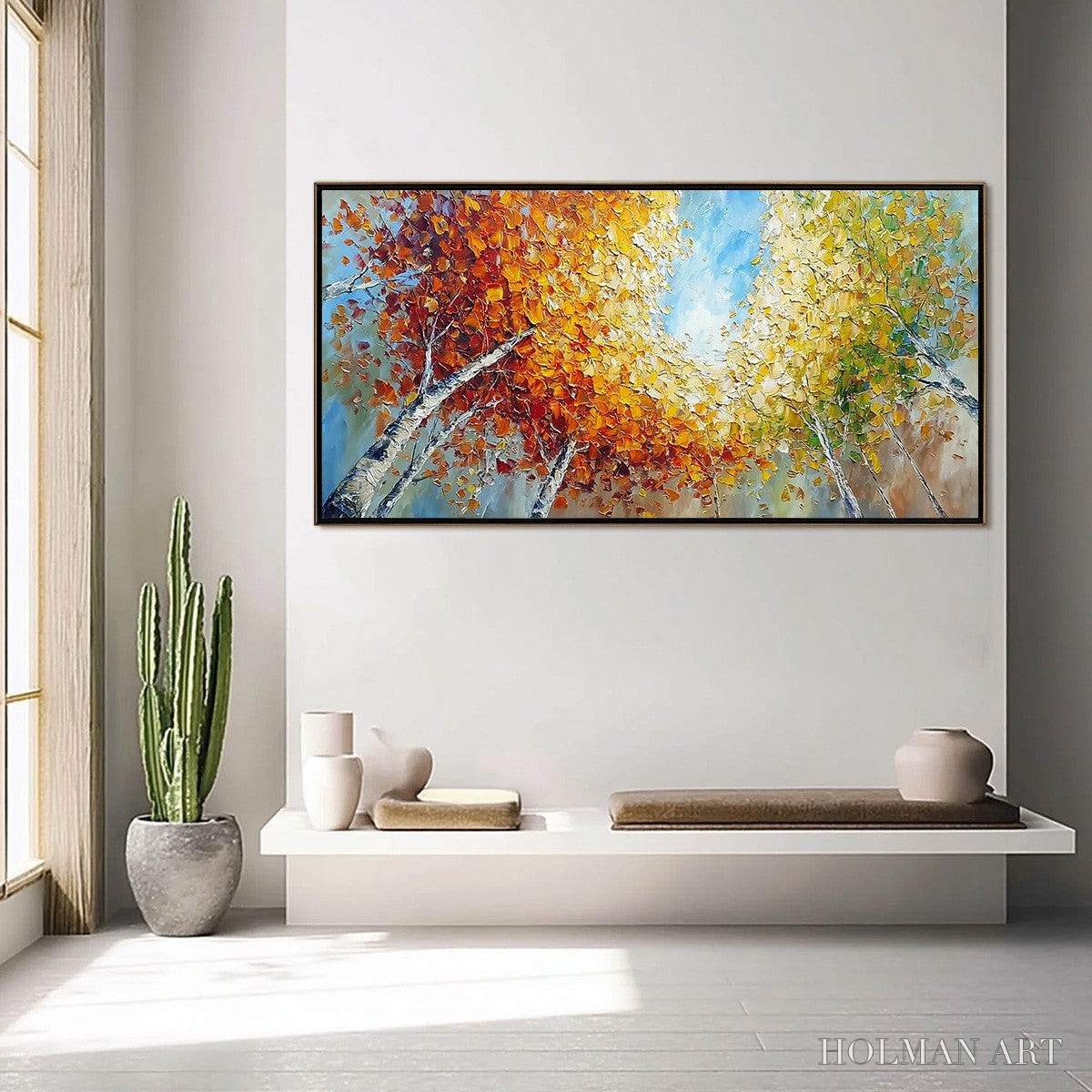HOLMAN ART Autumn'S Gaze Palette Knife Forest Landscape Oil Painting - image 4