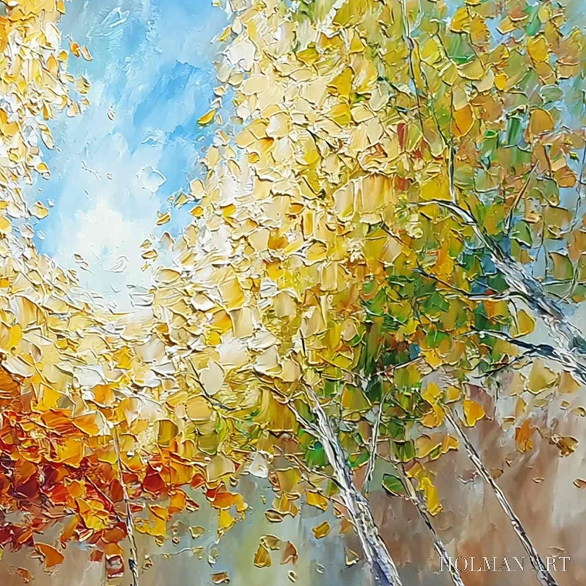 HOLMAN ART Autumn'S Gaze Palette Knife Forest Landscape Oil Painting - image 5