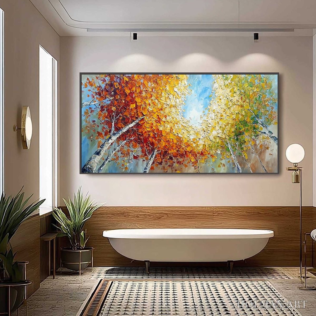 HOLMAN ART Autumn'S Gaze Palette Knife Forest Landscape Oil Painting - image 6