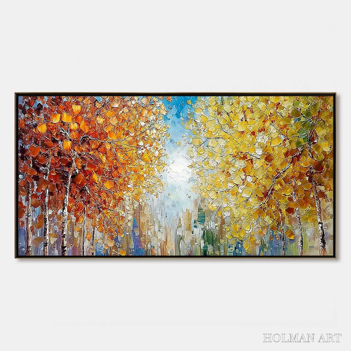 HOLMAN ART Sunlit Stroll – Textured Palette Knife Autumn Forest Landscape Painting - image 1