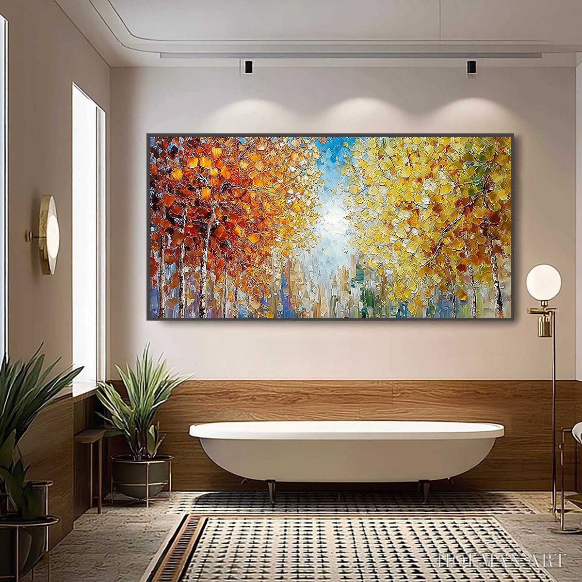 HOLMAN ART Sunlit Stroll – Textured Palette Knife Autumn Forest Landscape Painting - image 4