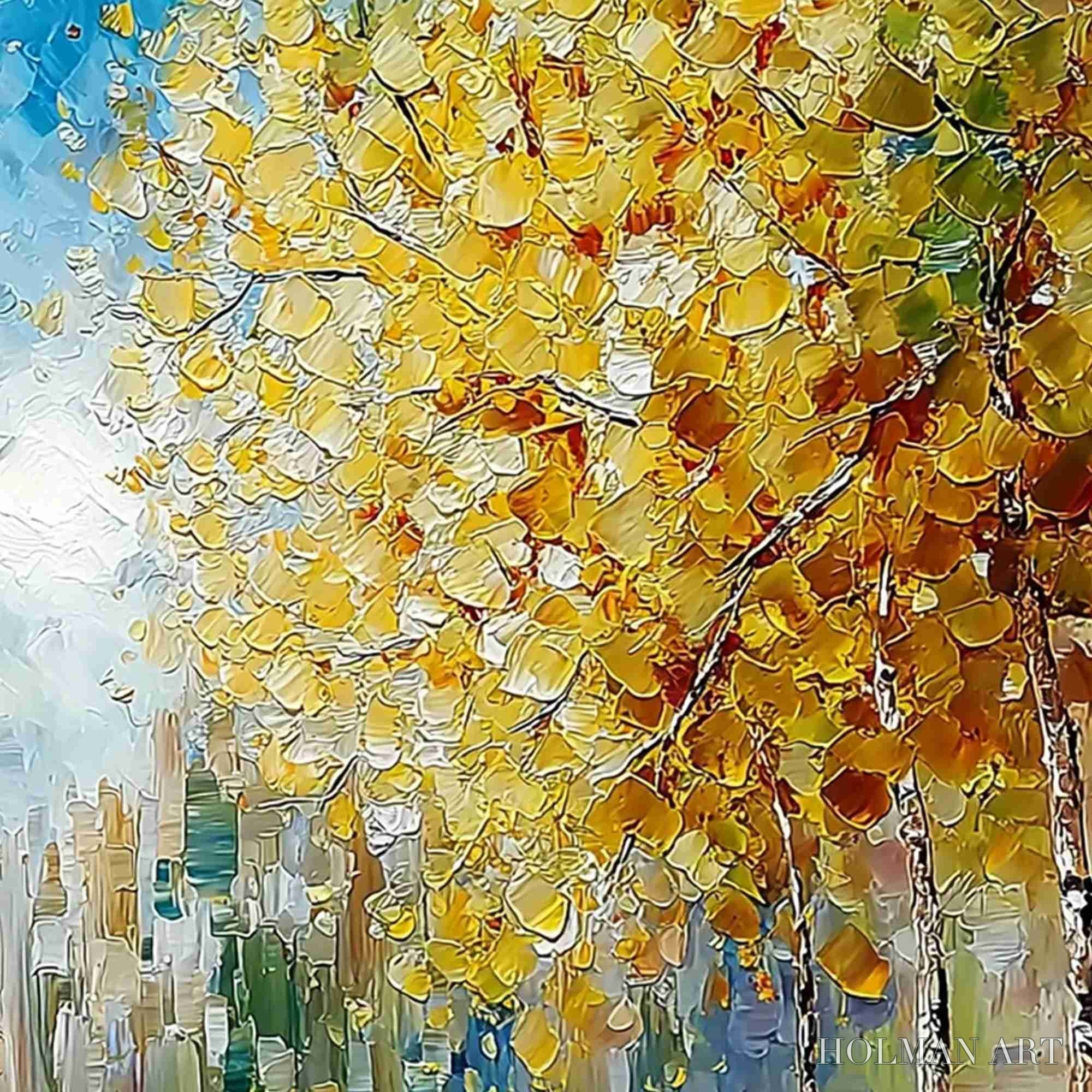HOLMAN ART Sunlit Stroll – Textured Palette Knife Autumn Forest Landscape Painting - image 5