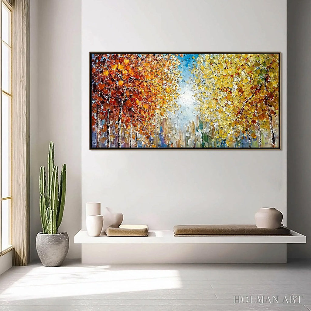 HOLMAN ART Sunlit Stroll – Textured Palette Knife Autumn Forest Landscape Painting - image 6