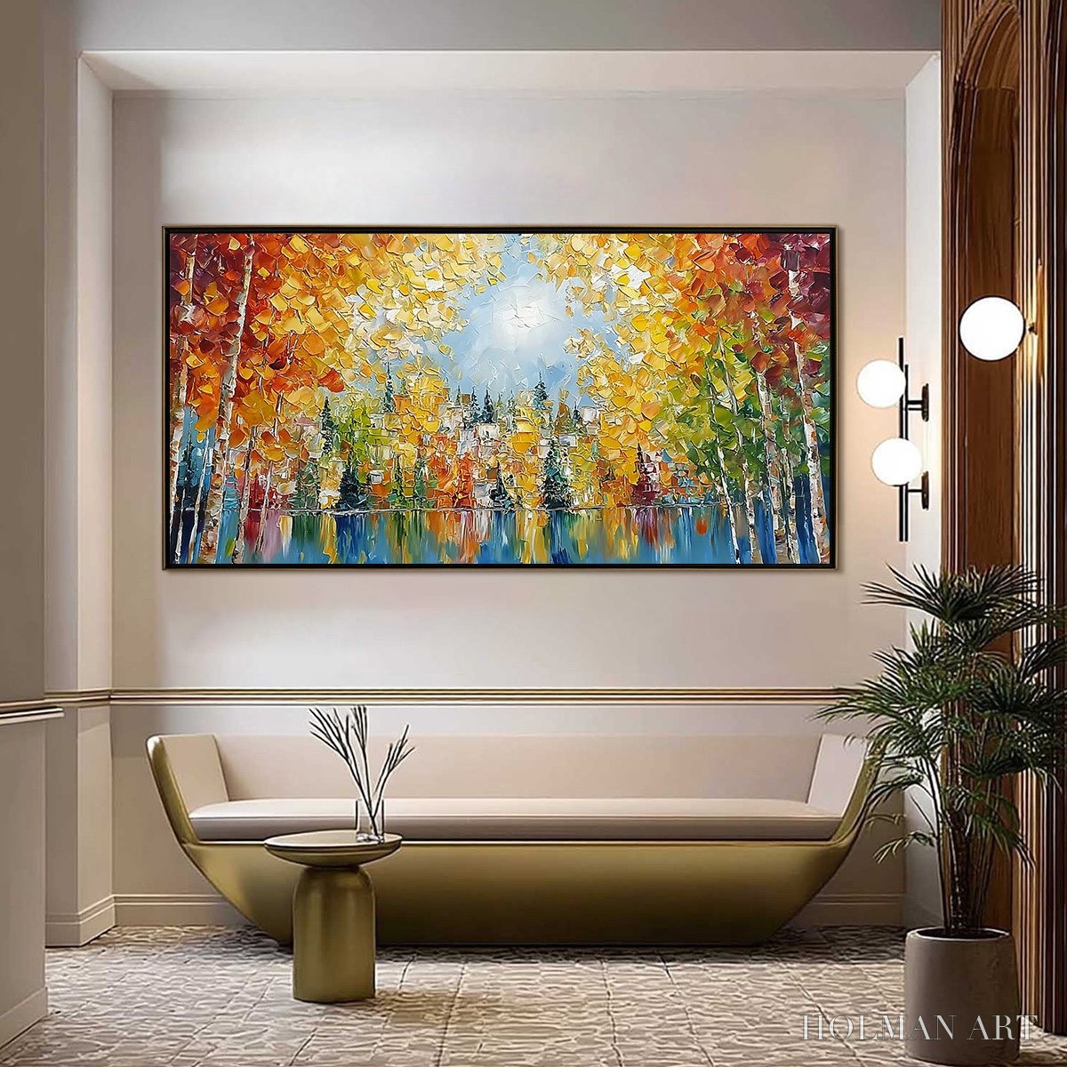 HOLMAN ART Emberglow Forest – Textured Palette Knife Autumn Forest Landscape Painting - image 4