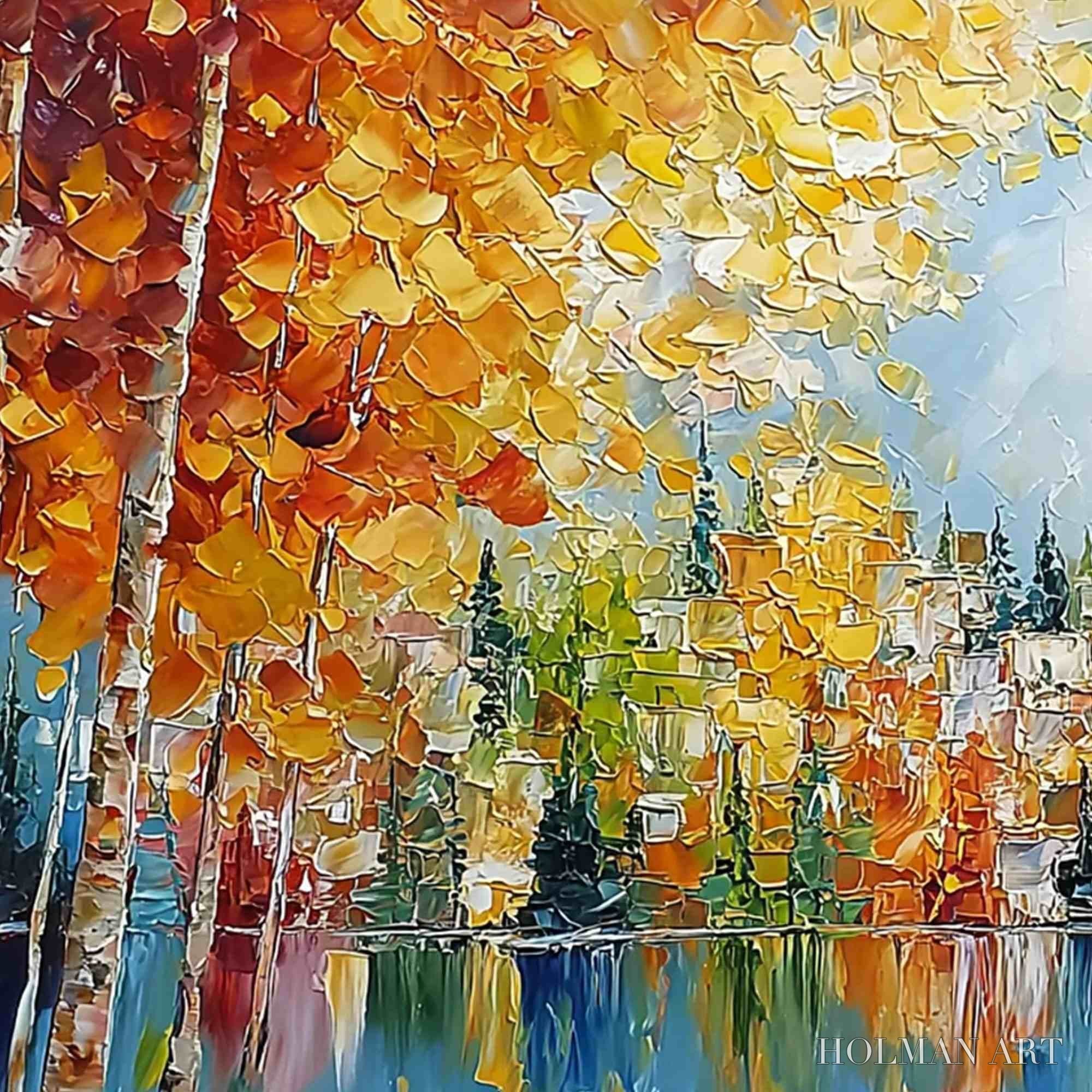 HOLMAN ART Emberglow Forest – Textured Palette Knife Autumn Forest Landscape Painting - image 5