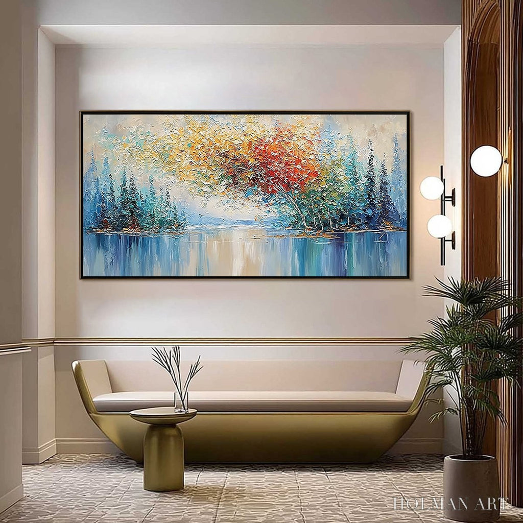 HOLMAN ART Vibrant Reflections – Colorful Textured Impasto Forest and Lake Painting - image 2