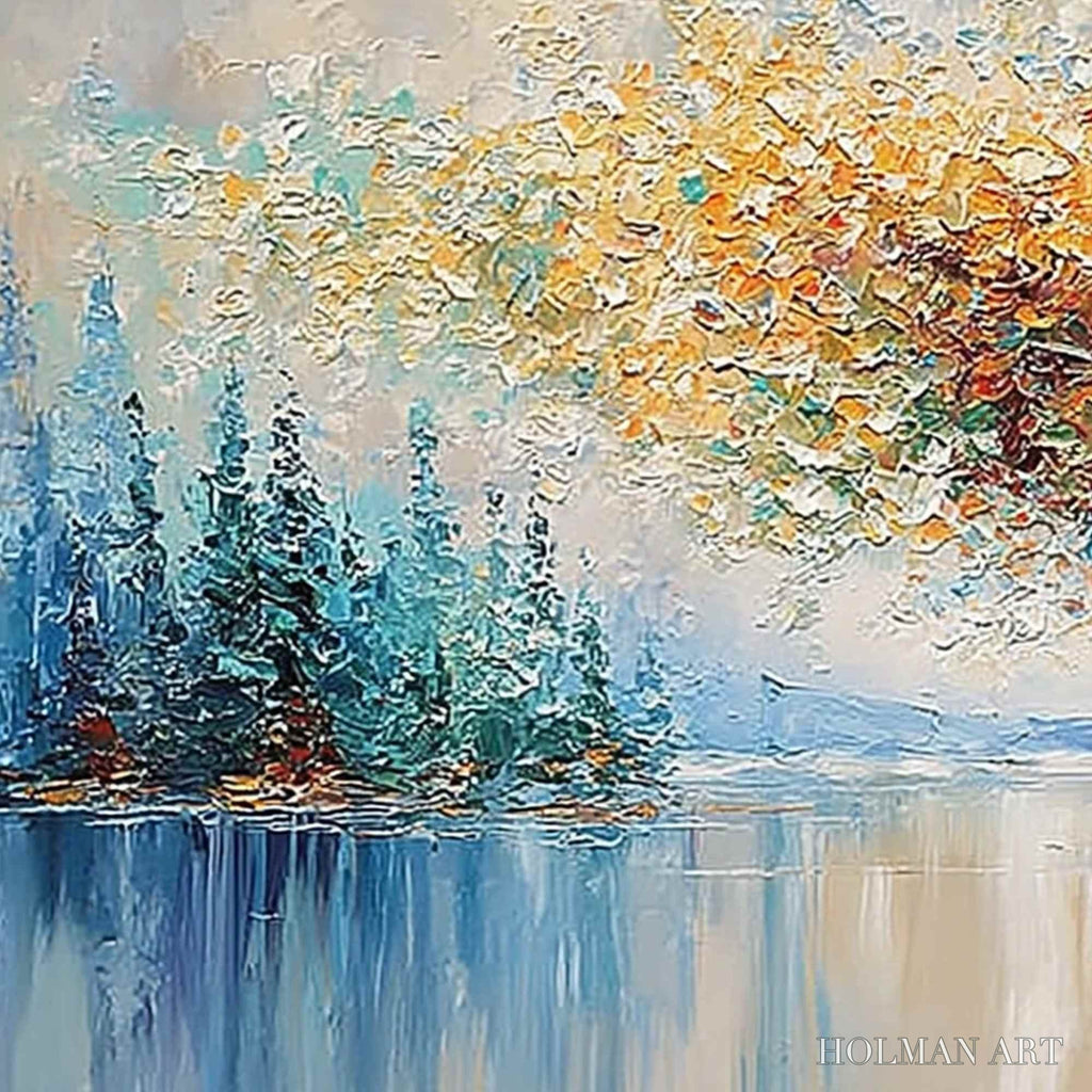 HOLMAN ART Vibrant Reflections – Colorful Textured Impasto Forest and Lake Painting - image 3