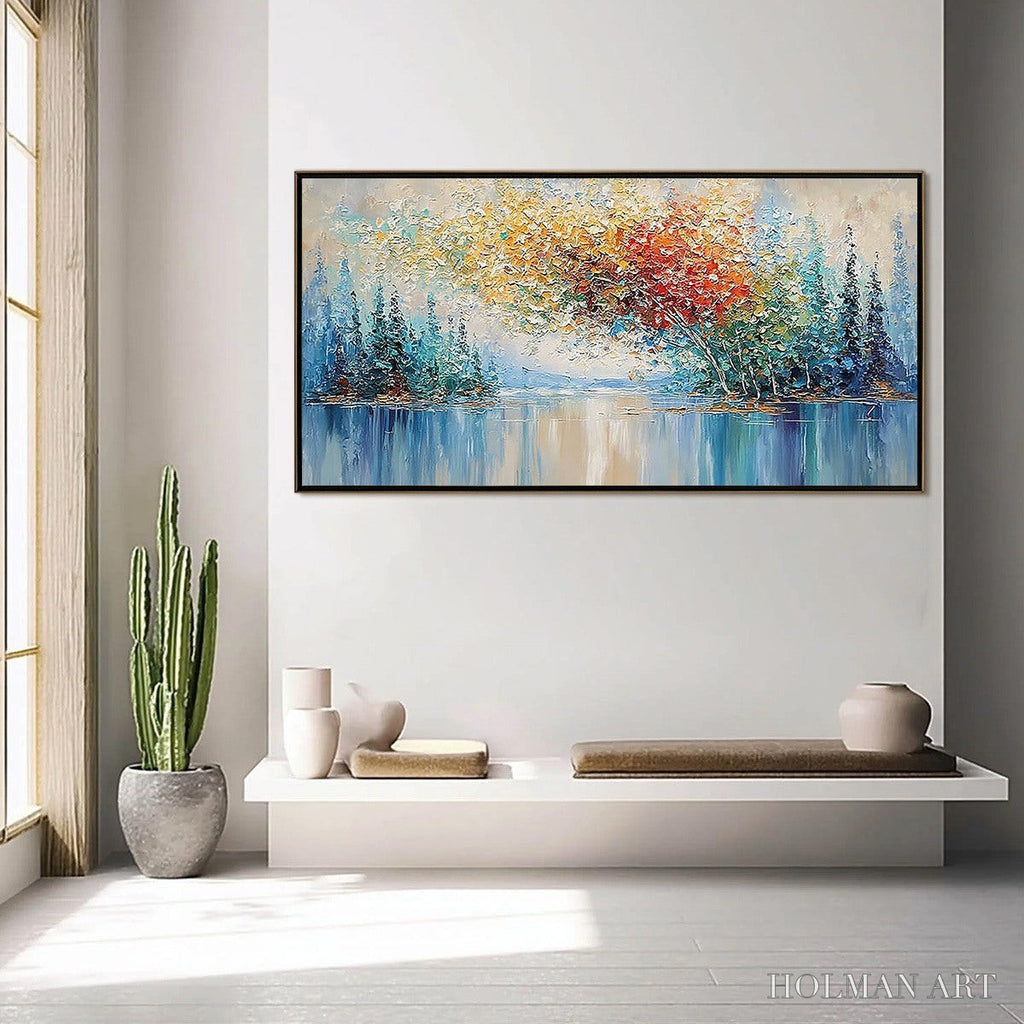 HOLMAN ART Vibrant Reflections – Colorful Textured Impasto Forest and Lake Painting - image 4