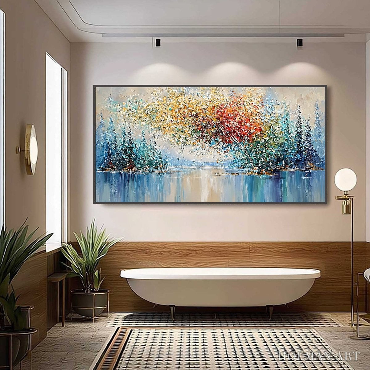 HOLMAN ART Vibrant Reflections – Colorful Textured Impasto Forest and Lake Painting - image 6
