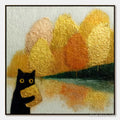 HOLMAN ART Autumn'S Treasure – Whimsical Textured Gold Leaf Cat Painting - image 1