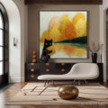 HOLMAN ART Autumn'S Treasure – Whimsical Textured Gold Leaf Cat Painting - image 2