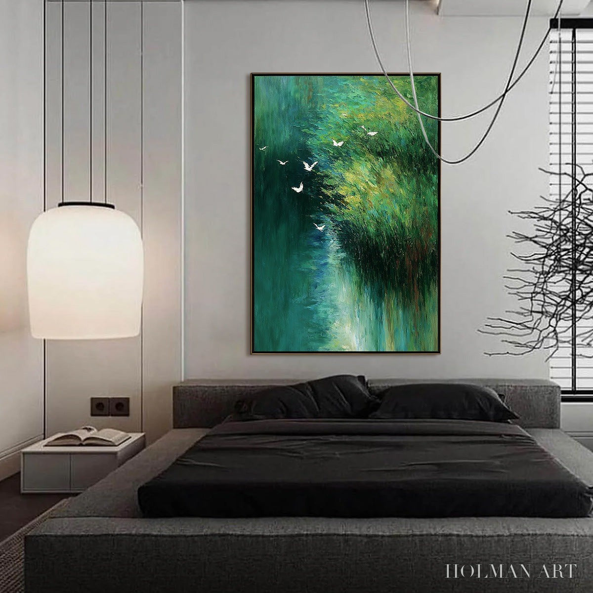 HOLMAN ART Emerald Flight – Abstract Green Forest & Birds Textured Oil Painting - image 4