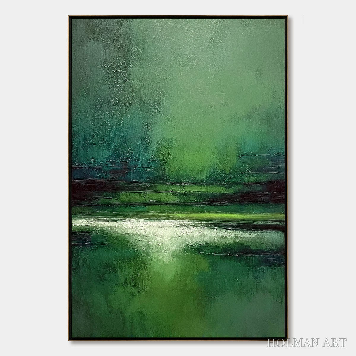 HOLMAN ART Verdant Stillness – Textured Green Abstract Landscape Oil Painting - image 1