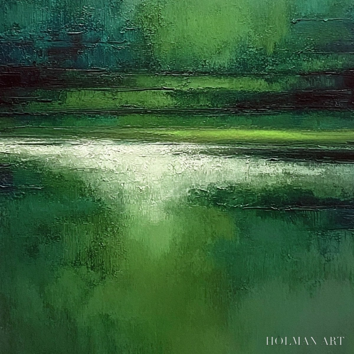 HOLMAN ART Verdant Stillness – Textured Green Abstract Landscape Oil Painting - image 3