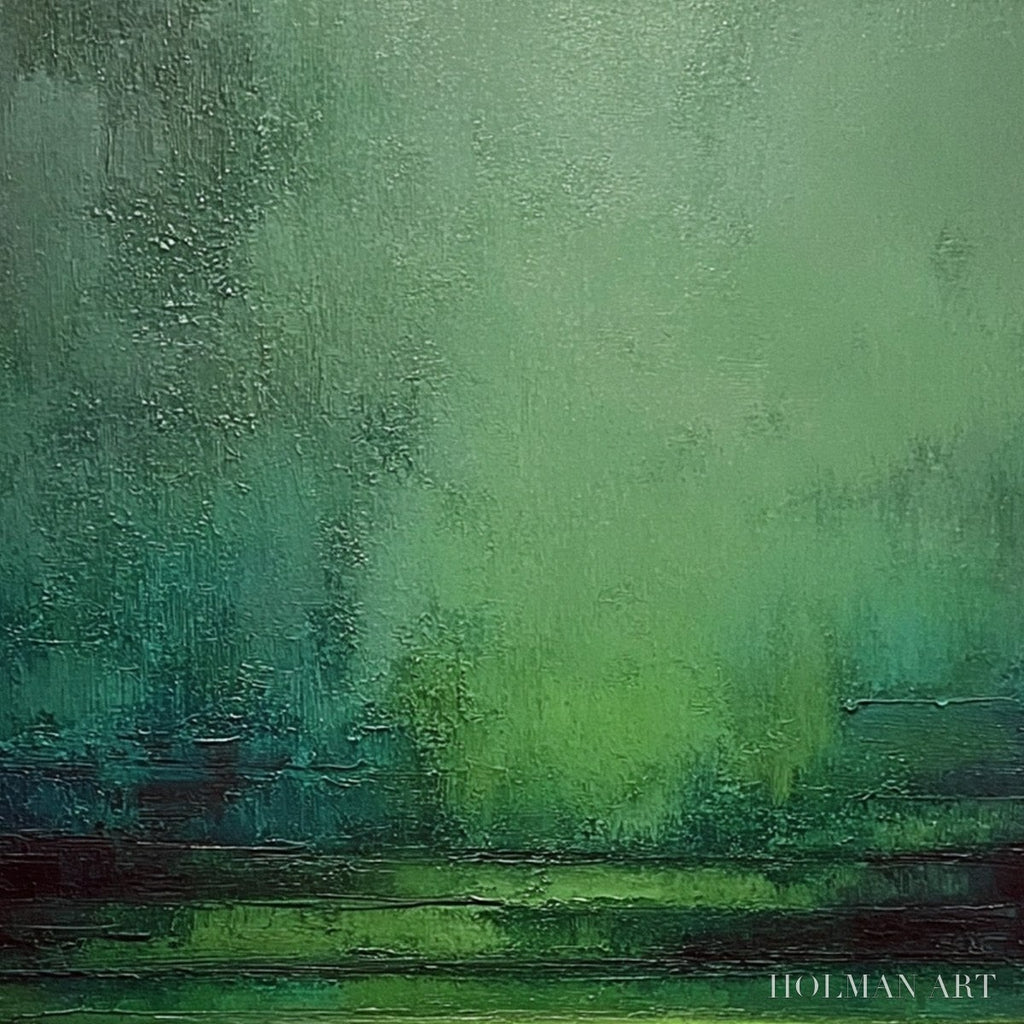 HOLMAN ART Verdant Stillness – Textured Green Abstract Landscape Oil Painting - image 5