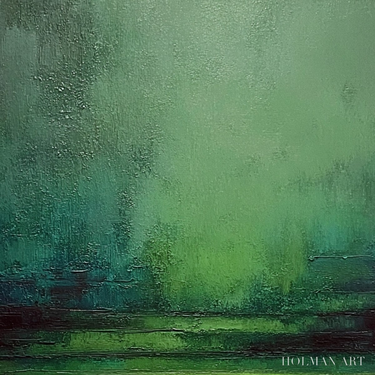 HOLMAN ART Verdant Stillness – Textured Green Abstract Landscape Oil Painting - image 5