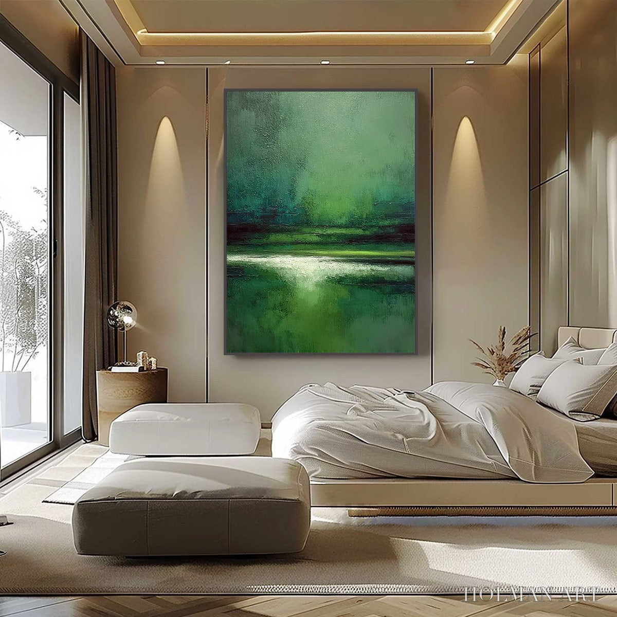 HOLMAN ART Verdant Stillness – Textured Green Abstract Landscape Oil Painting - image 6