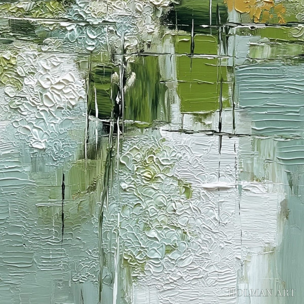 HOLMAN ART Verdant Grid – Textured Green and White Wabi Sabi Abstract Painting - image 5
