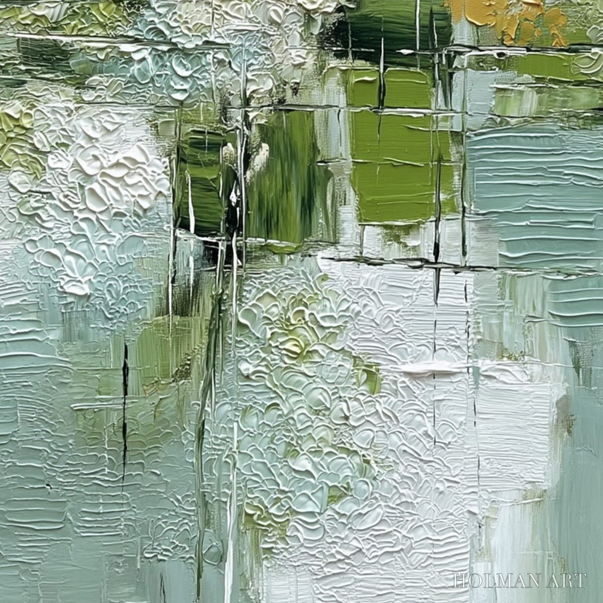 HOLMAN ART Verdant Grid – Textured Green and White Wabi Sabi Abstract Painting - image 5