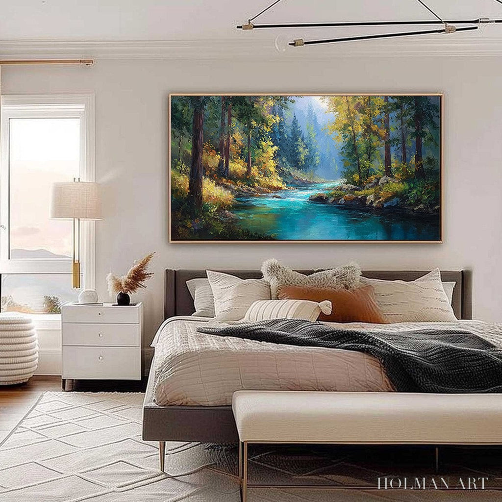 HOLMAN ART Sunbeam Creek – Vivid Forest River Landscape Oil Painting - image 6