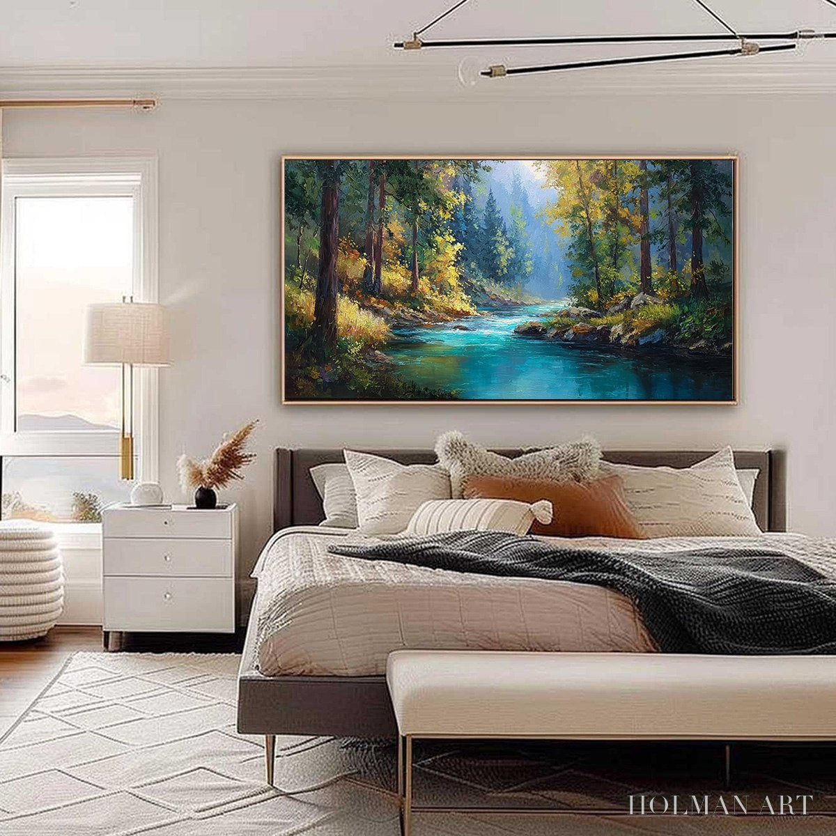 HOLMAN ART Sunbeam Creek – Vivid Forest River Landscape Oil Painting - image 6