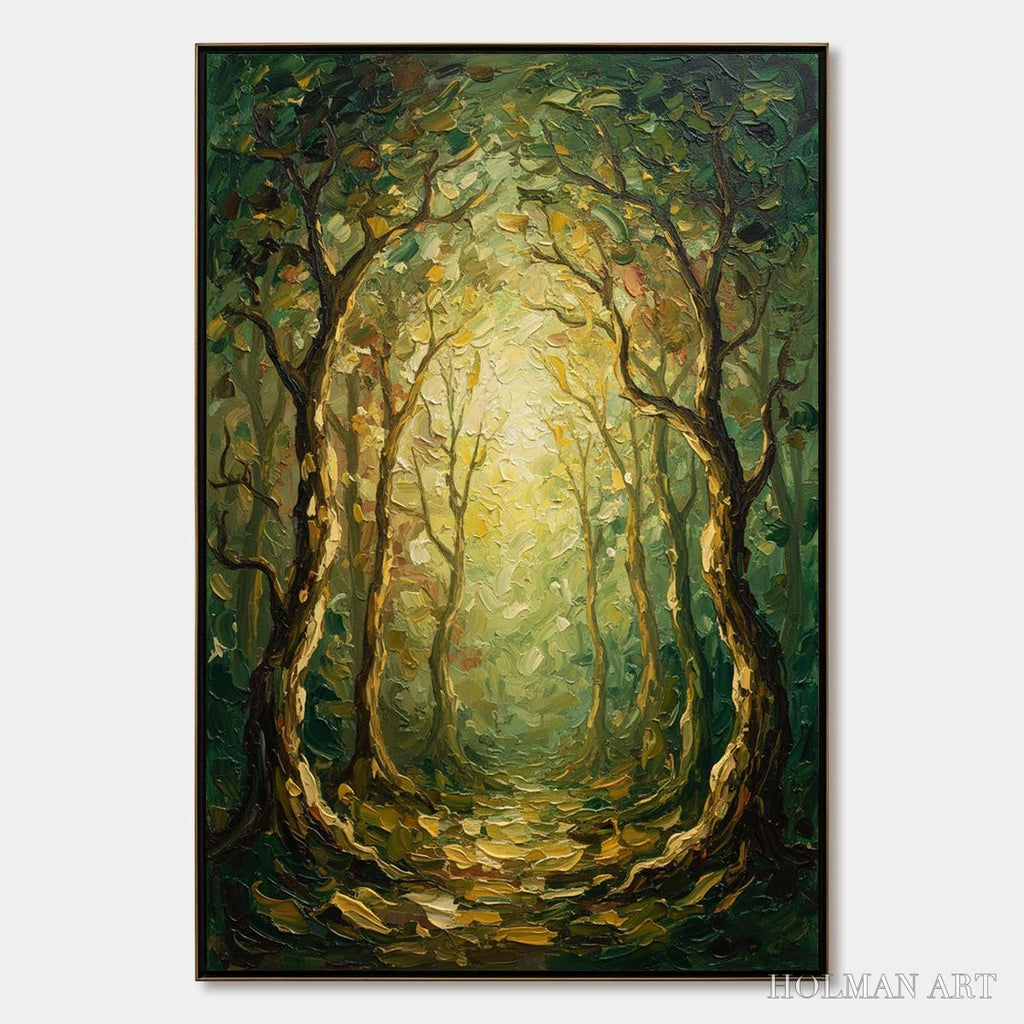 HOLMAN ART Luminous Trail – Textured Impasto Forest Path Oil Painting - image 1