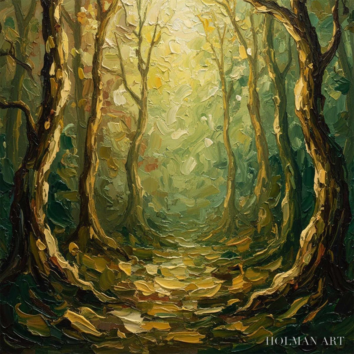 HOLMAN ART Luminous Trail – Textured Impasto Forest Path Oil Painting - image 3