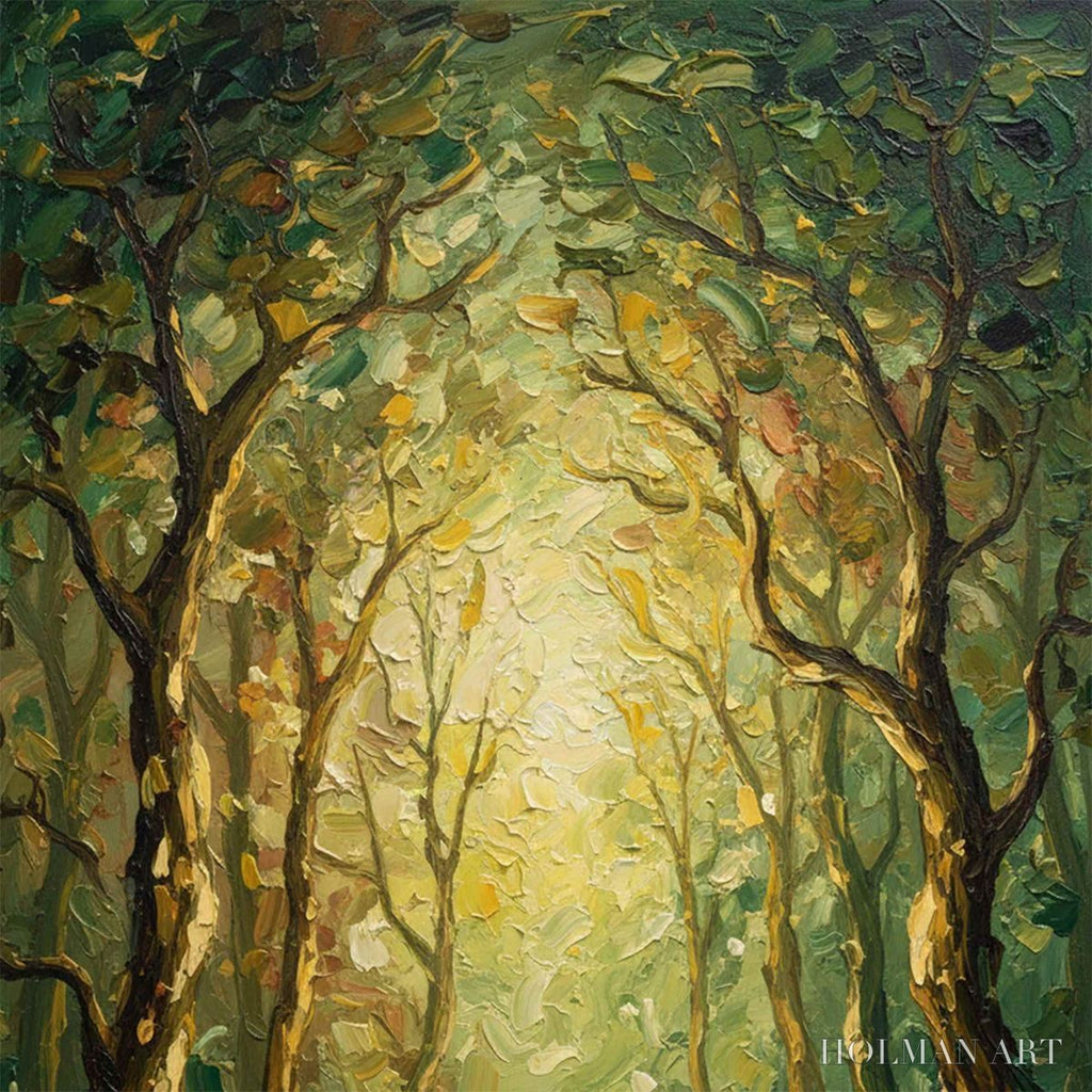 HOLMAN ART Luminous Trail – Textured Impasto Forest Path Oil Painting - image 5