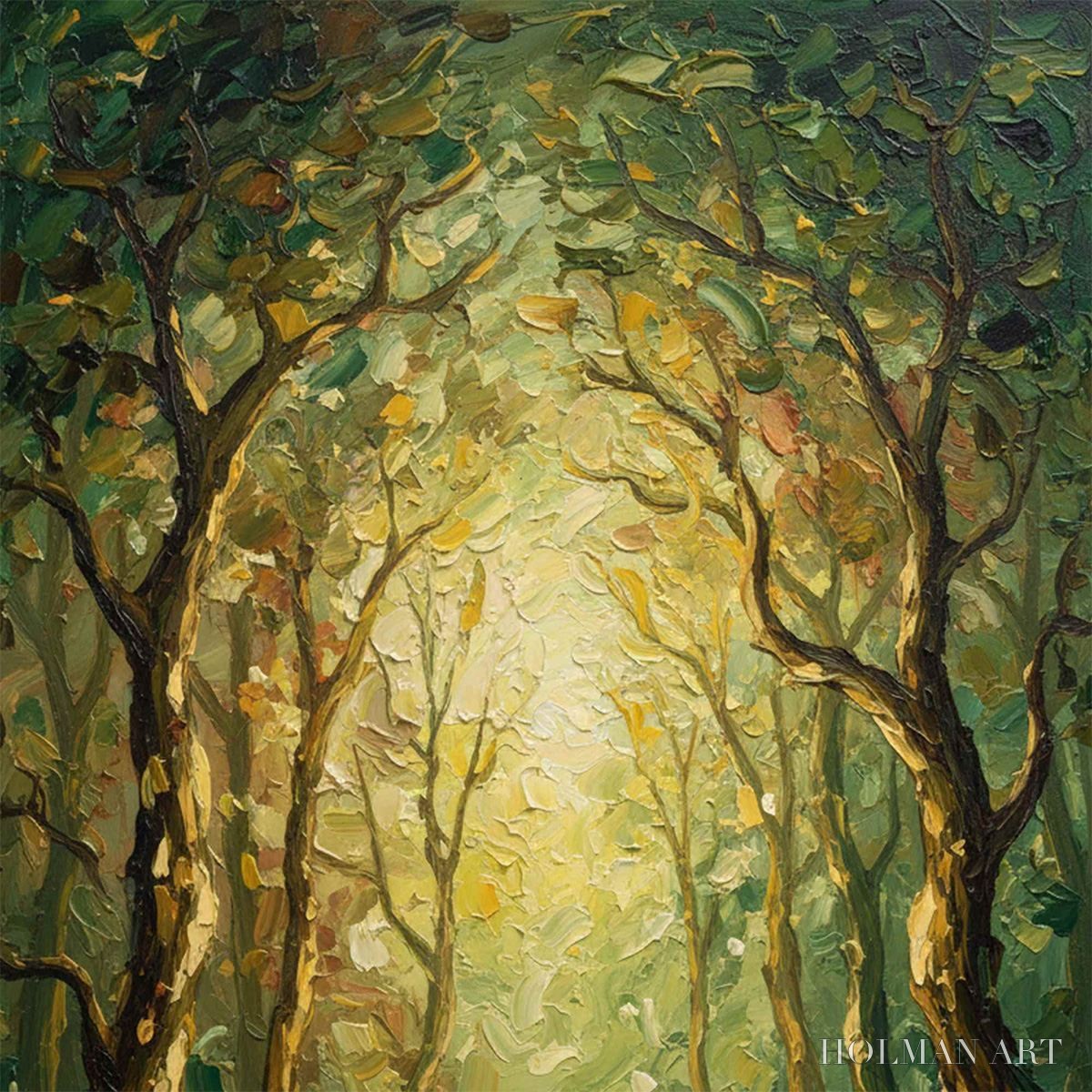 HOLMAN ART Luminous Trail – Textured Impasto Forest Path Oil Painting - image 5