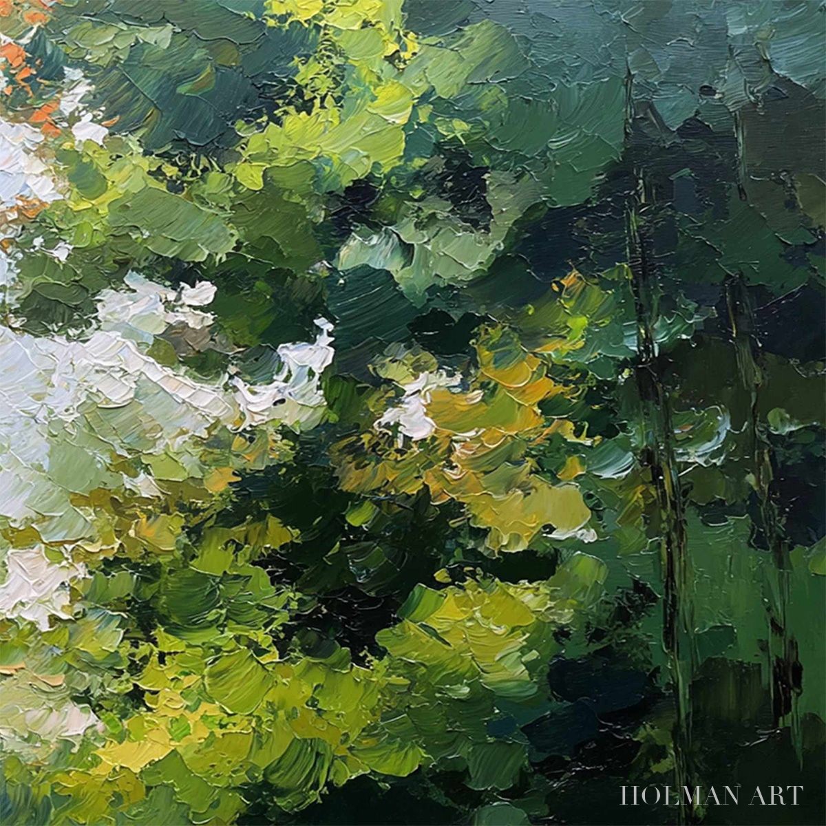 HOLMAN ART Emerald Light – Textured Forest Canopy Palette Knife Painting - image 5