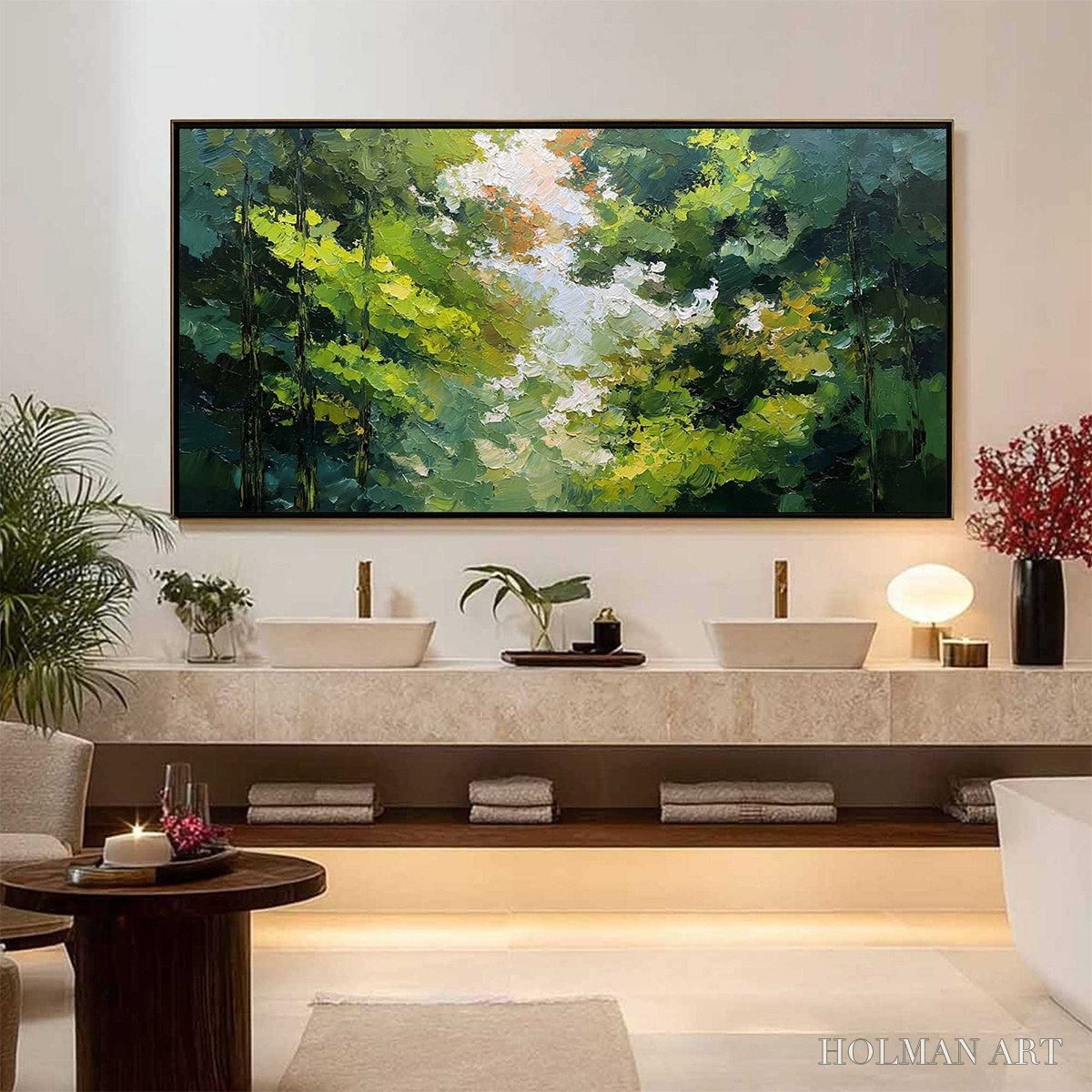 HOLMAN ART Emerald Light – Textured Forest Canopy Palette Knife Painting - image 6