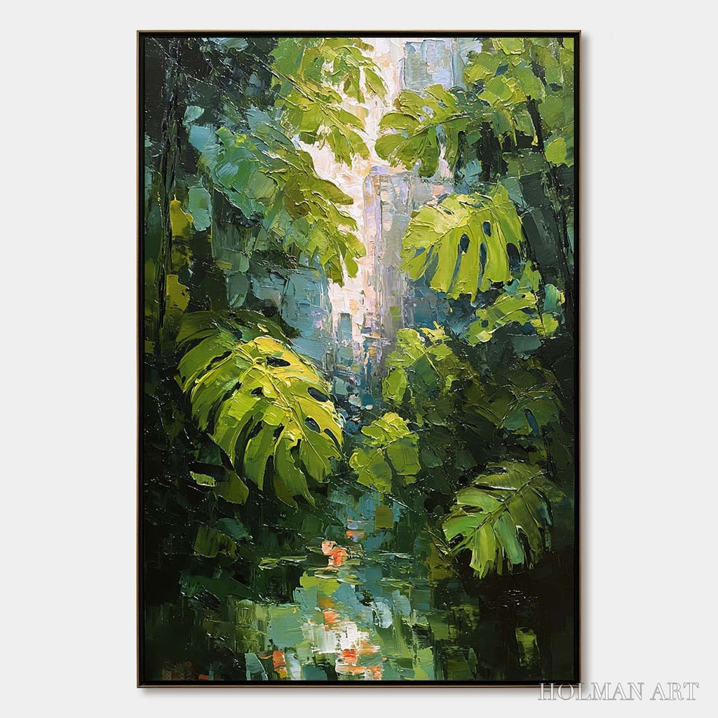 HOLMAN ART Emerald Sanctuary – Textured Impasto Forest & Plants Oil Painting - image 1