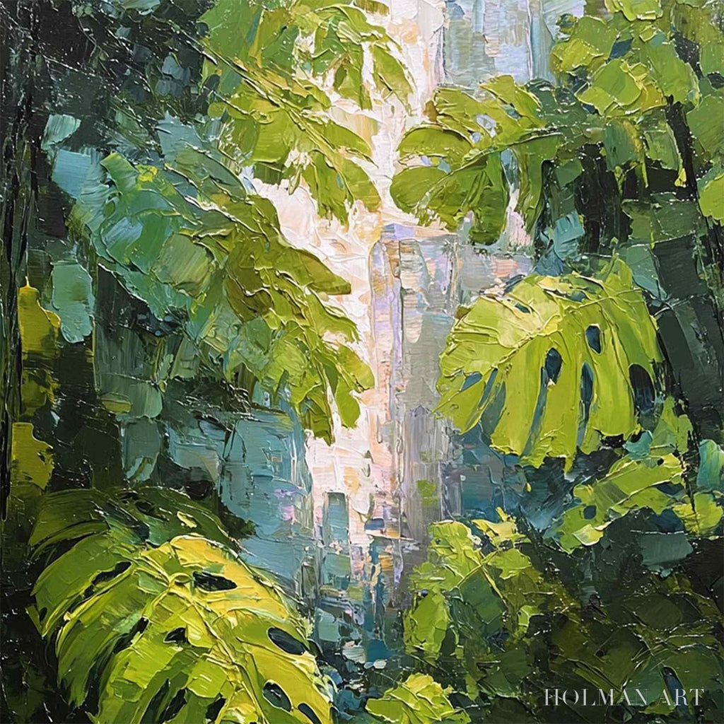 HOLMAN ART Emerald Sanctuary – Textured Impasto Forest & Plants Oil Painting - image 3
