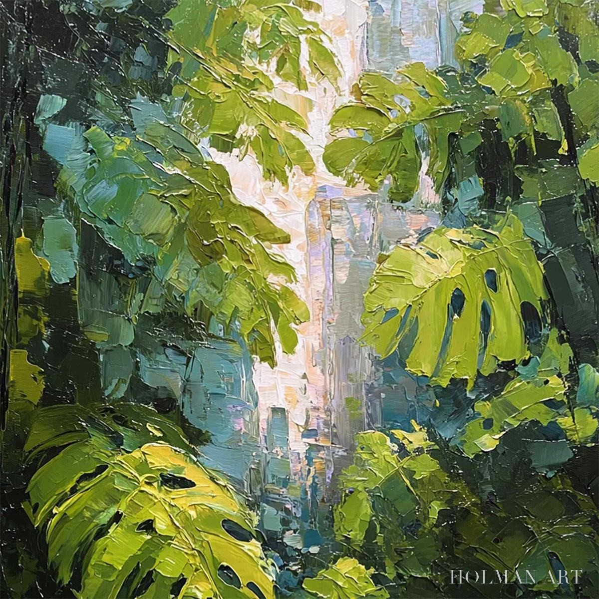 HOLMAN ART Emerald Sanctuary – Textured Impasto Forest & Plants Oil Painting - image 3