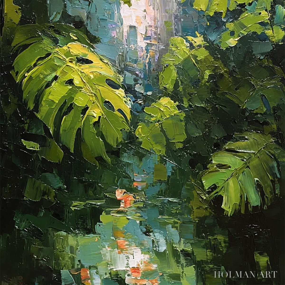 HOLMAN ART Emerald Sanctuary – Textured Impasto Forest & Plants Oil Painting - image 5