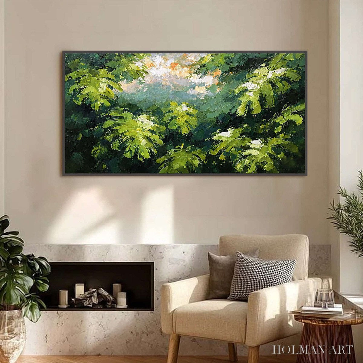 HOLMAN ART Verdant Sanctuary – Textured Impasto Painting of Sun-Kissed Jungle Leaves - image 2